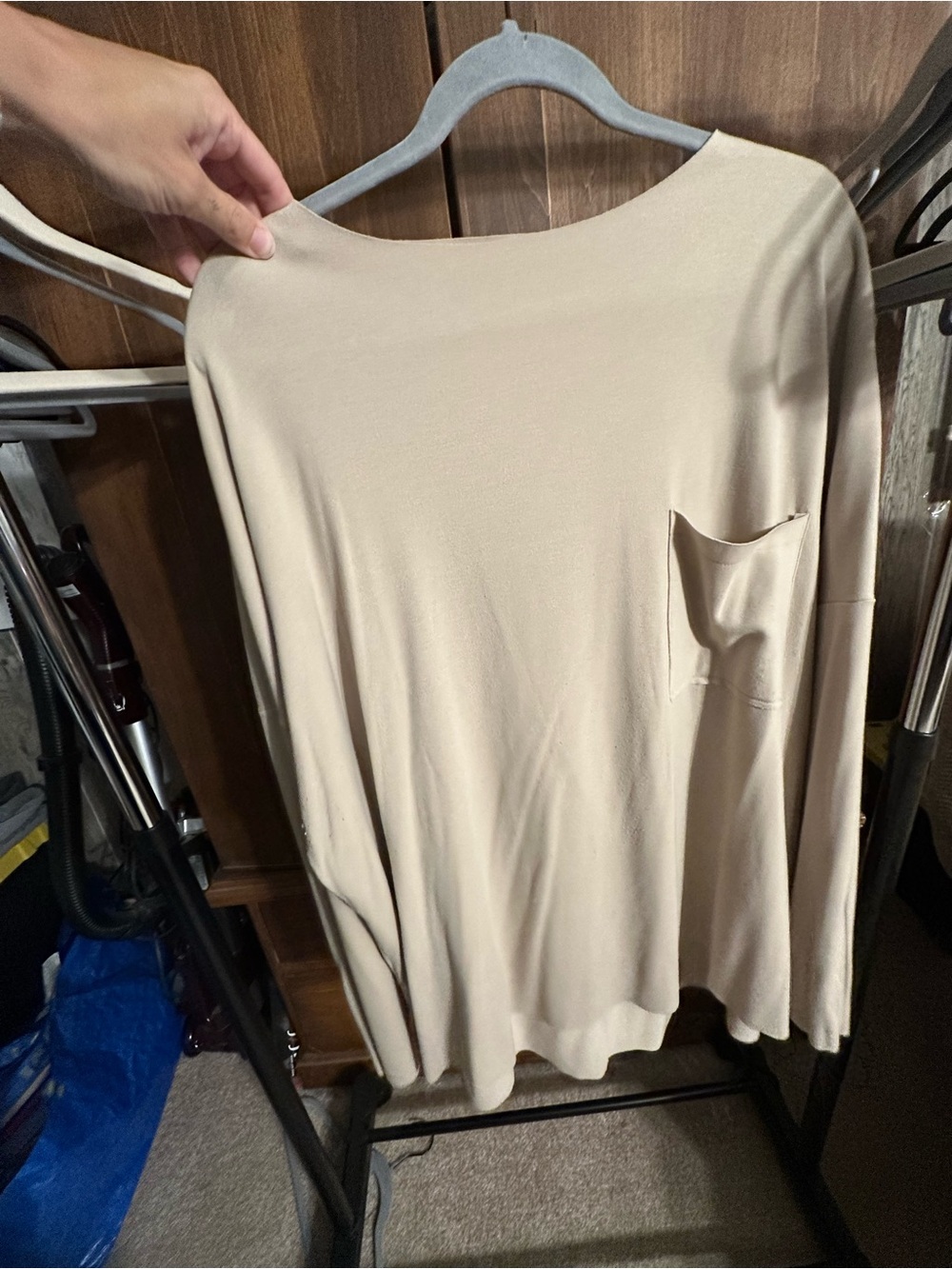 Neutral Beige Long Sleeve Pocket Top